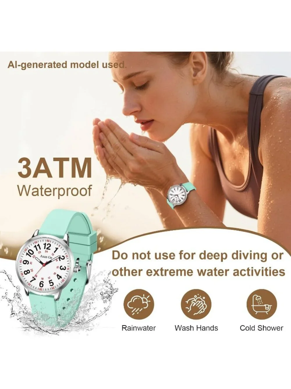 Women's Light Green Silicone Strap Minimalist Waterproof Analog Fashion Watch